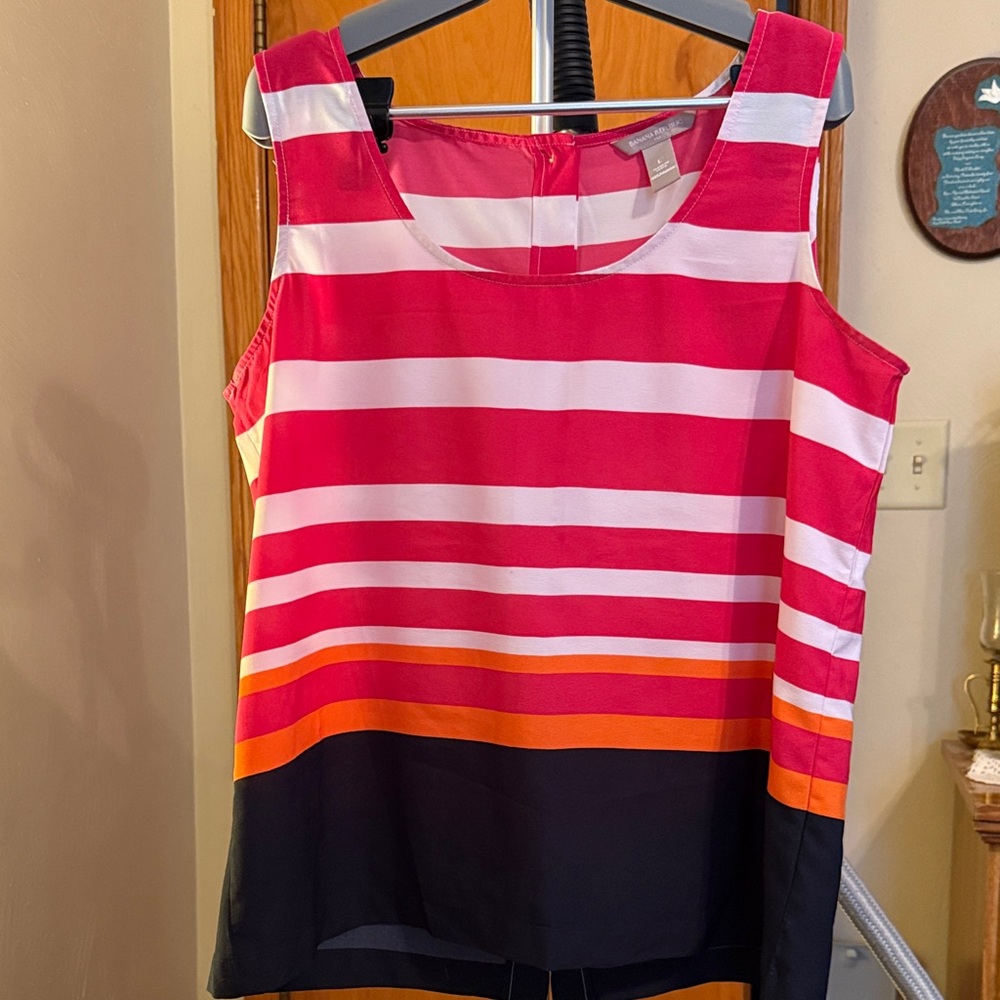 Banana Republic Striped Sleeveless Blouse - Pink, Orange, Black, size L. Good